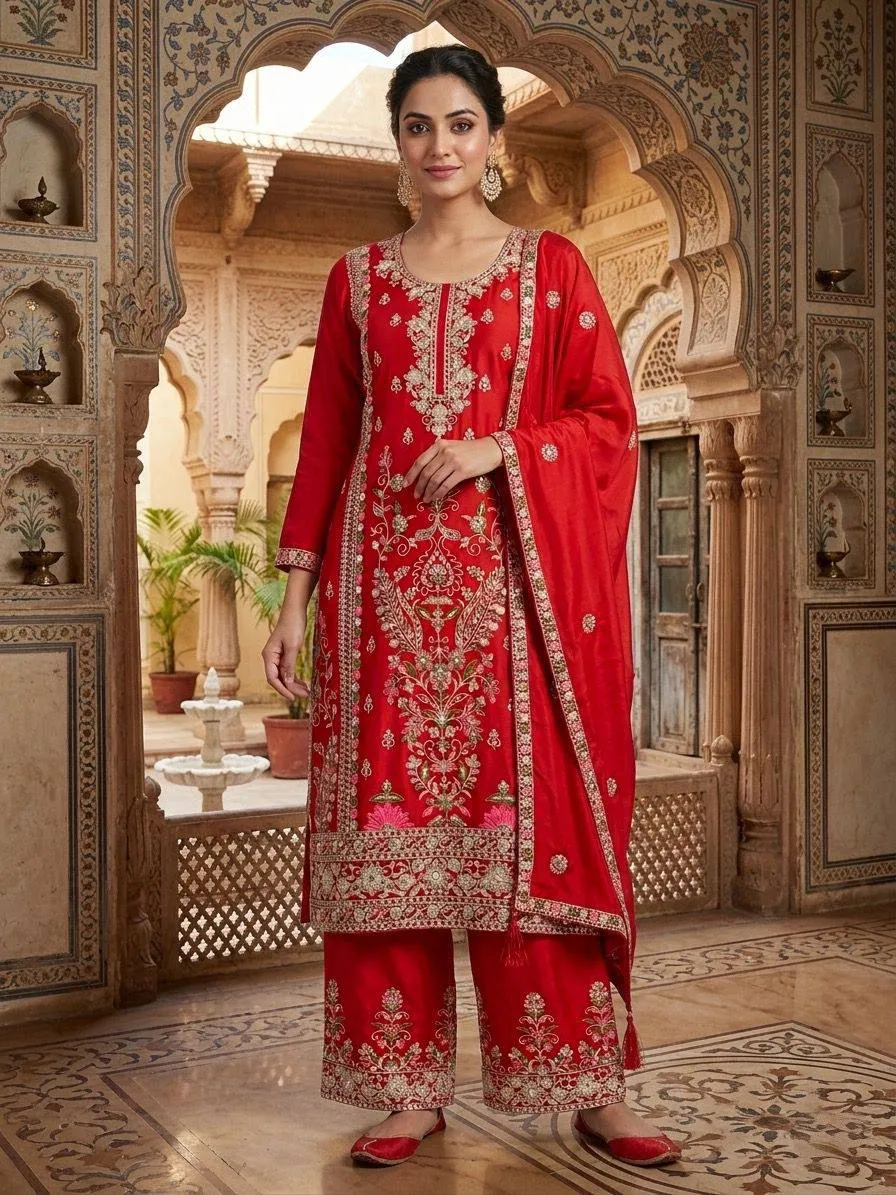 NFD 5062 Chinon Silk Embroidery Readymade Dress for woman