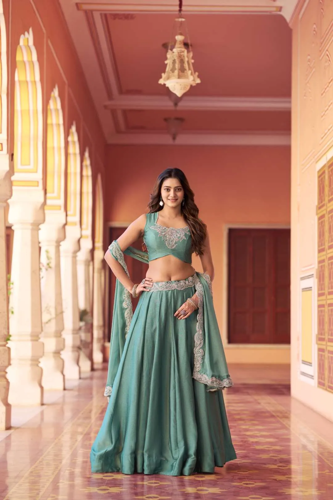WMN 1475 Rangoli Silk Tube Beads Lehenga Choli – Sea Green Designer Lehenga Choli for Women