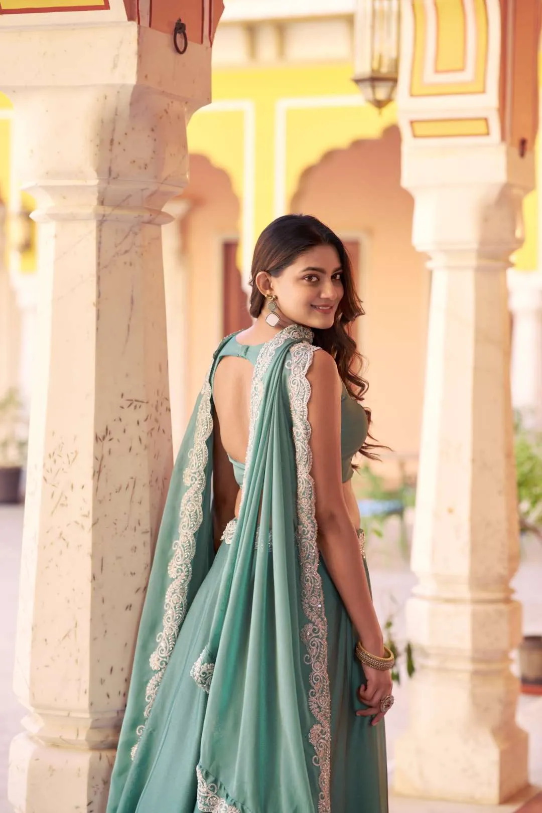 WMN 1475 Rangoli Silk Tube Beads Lehenga Choli – Sea Green Designer Lehenga Choli for Women