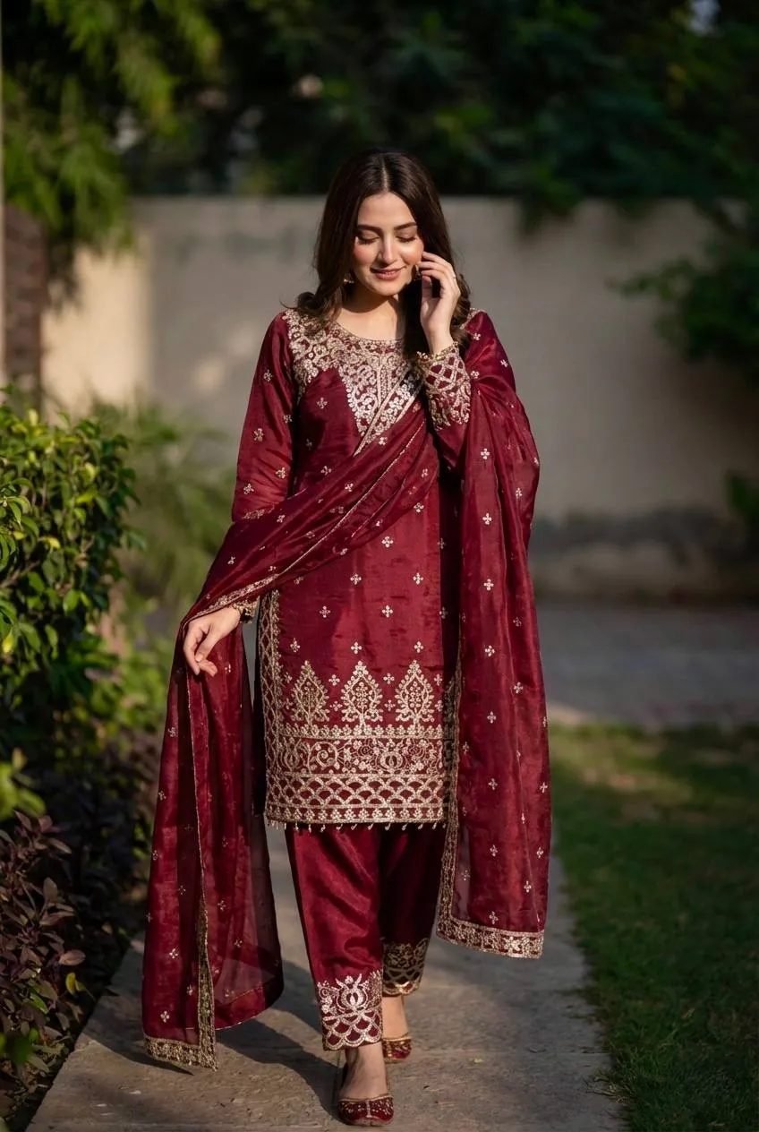 Sabina 1700 Gmy Silk Embroidery Festival Sharara Suit for woman