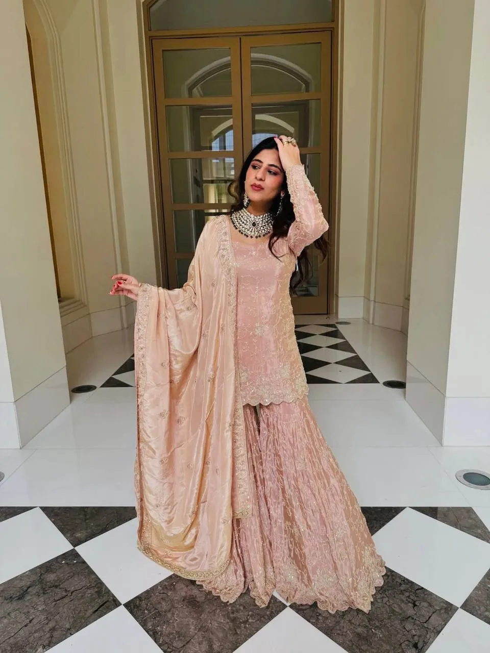 Sabina 1704 Simar Silk Embroidery Festival Sharara Suit for woman