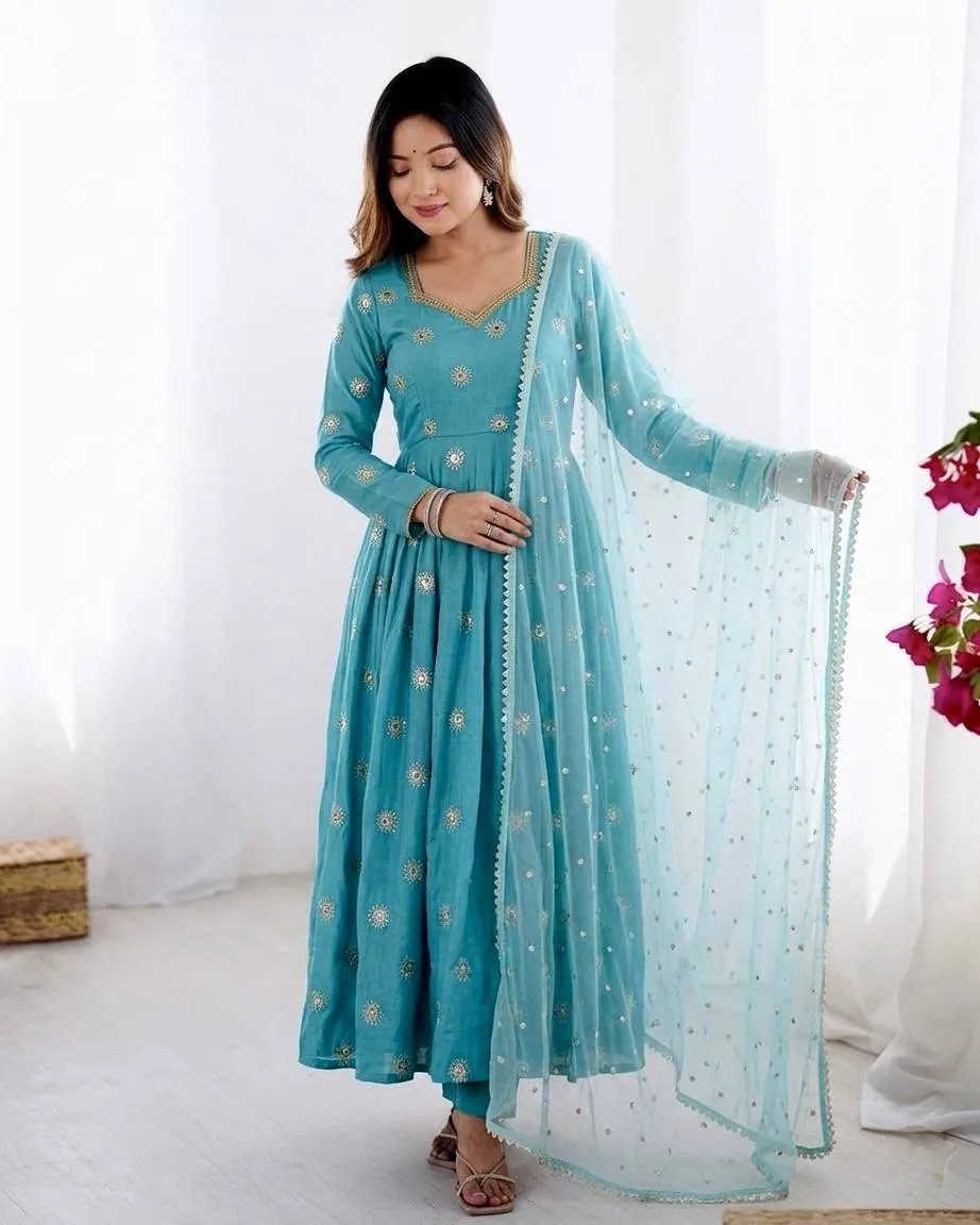 Sabina 524 Vichitra Silk Sequence Work Anarkali Readymade Dress for woman