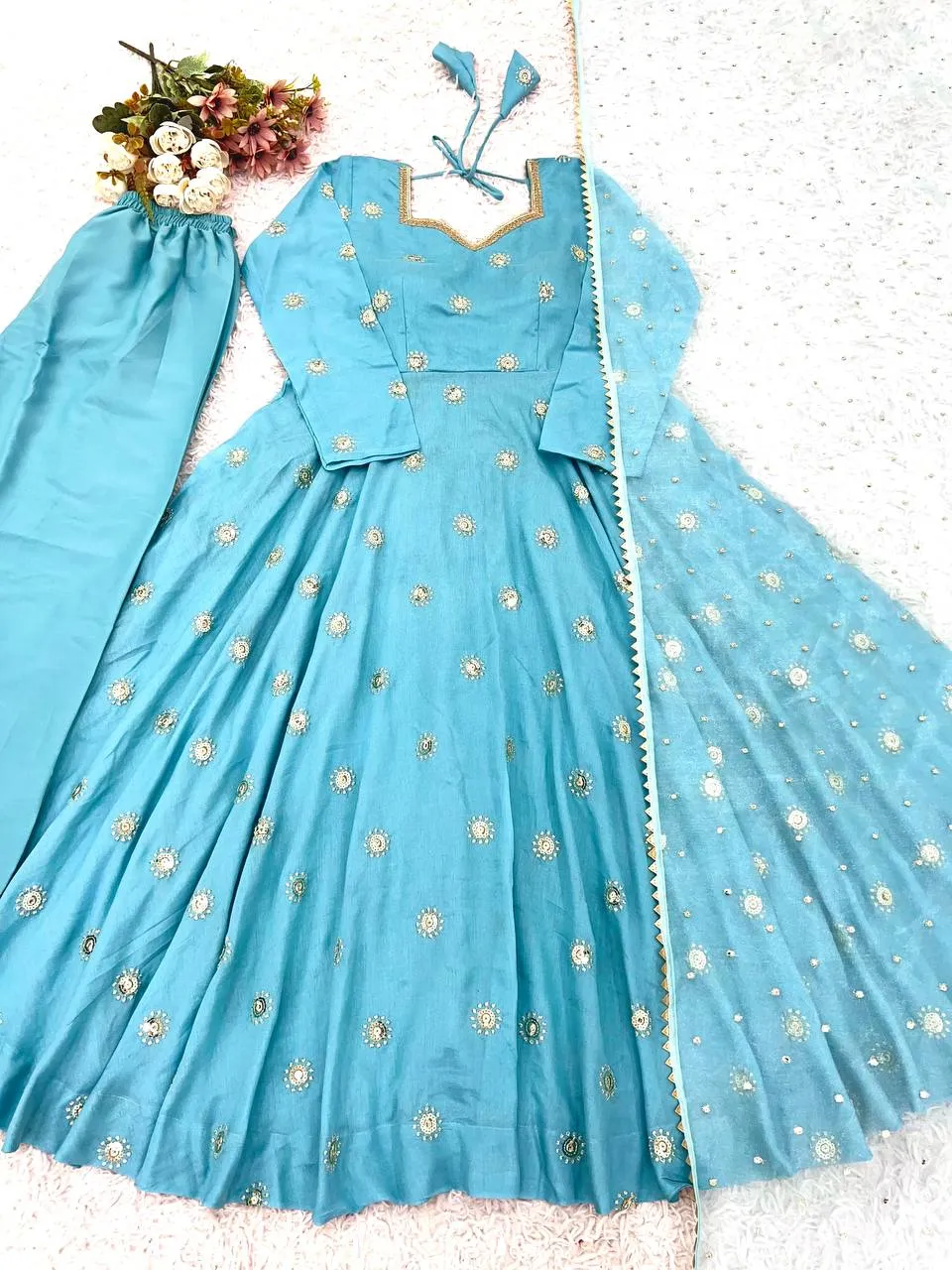 Sabina 524 Vichitra Silk Sequence Work Anarkali Readymade Dress for woman