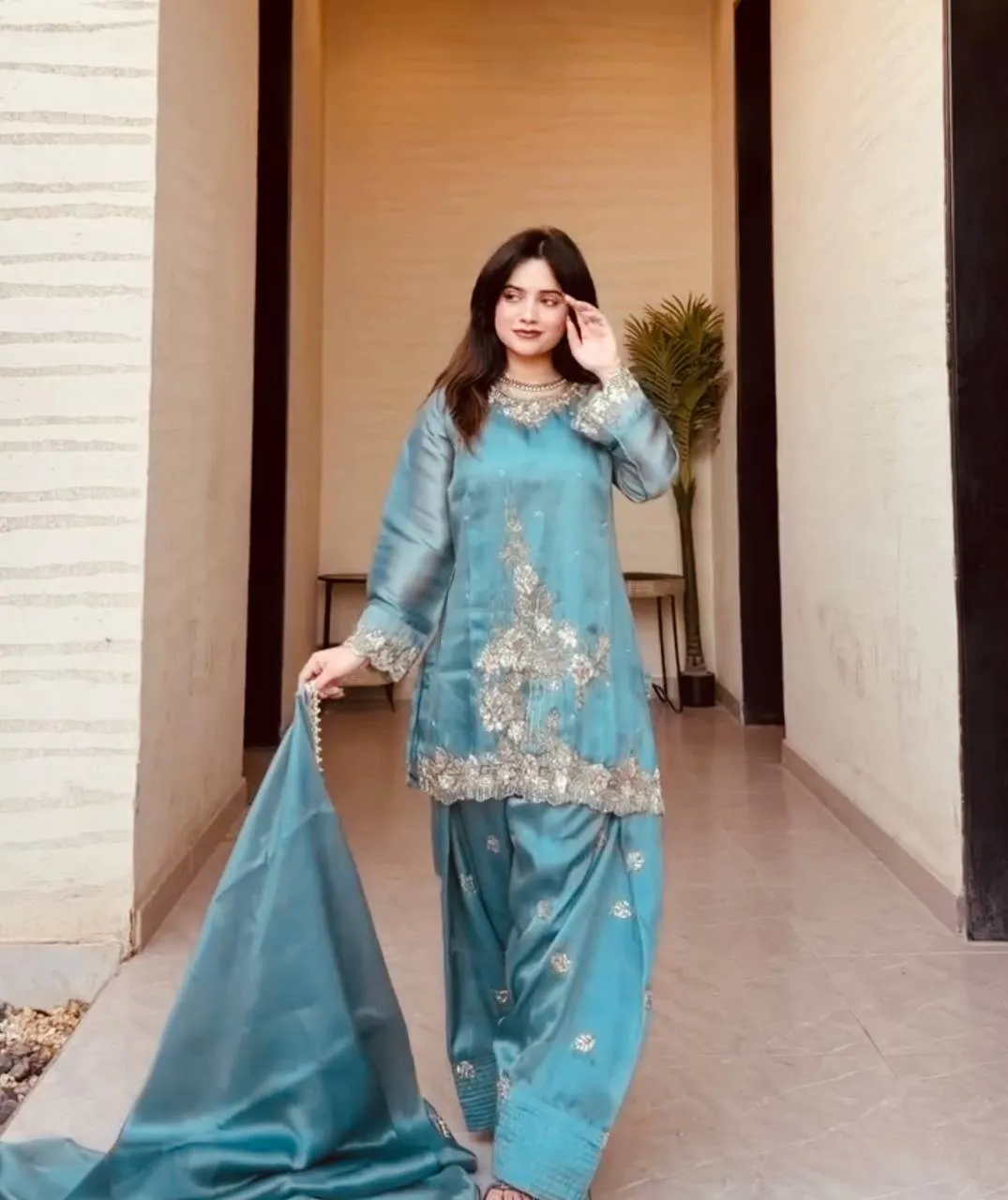 Sabina 537 GMY Silk Sky Blue Embroidery Salwar Suitm for woman