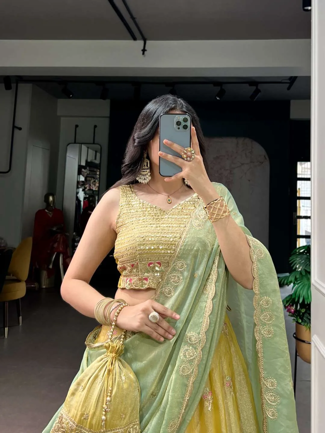 WMN 1466 Designer Yellow Moss Silk Embroidered Lehenga Choli with Dupatta for Wedding & Festive Wear