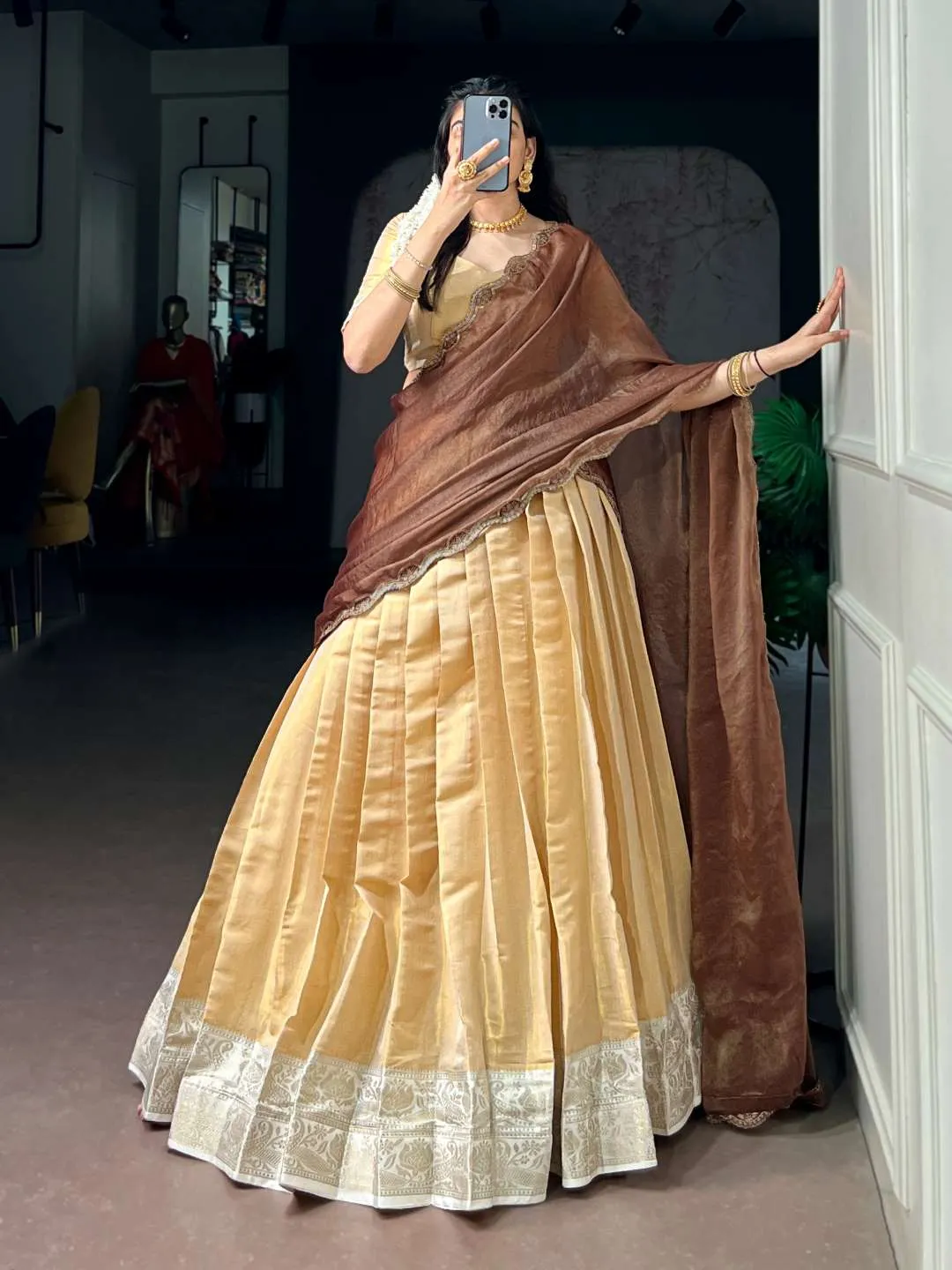 WMN 2010 Kanchipuram Zari Weaving Lehenga Choli for Women – Traditional Silk Wedding Lehenga with Designer Dupatta