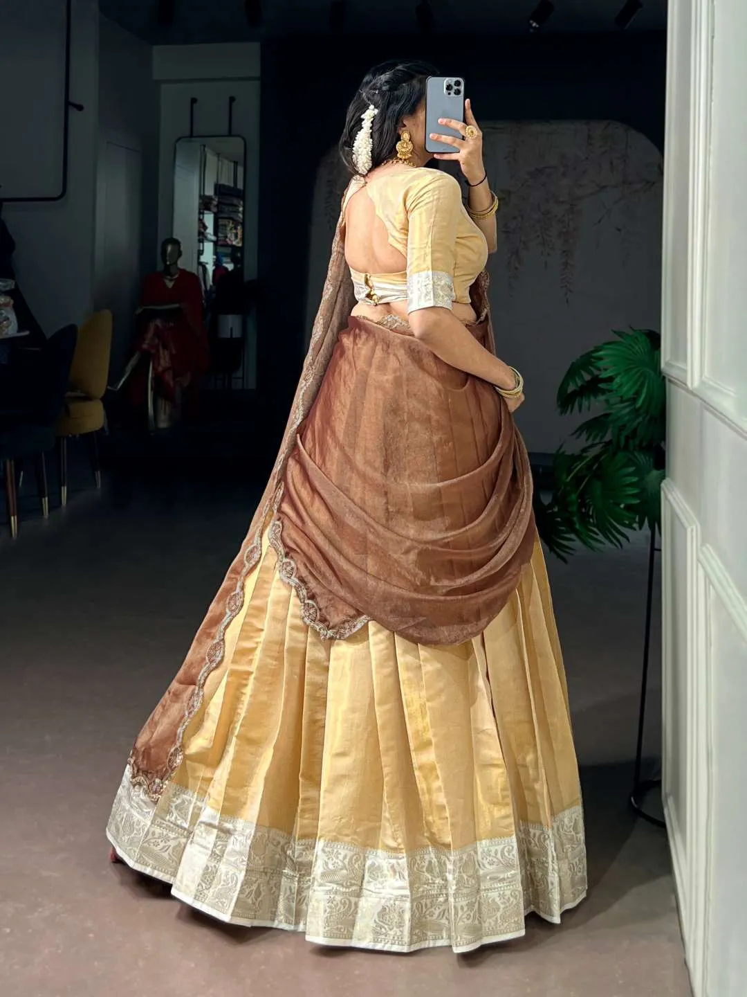 WMN 2010 Kanchipuram Zari Weaving Lehenga Choli for Women – Traditional Silk Wedding Lehenga with Designer Dupatta