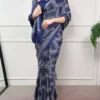 WMN 7215 Designer Navy Blue Satin Silk Printed Festival Saree for Women