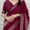 WMN 7901 Wine Mysore Crepe Silk Saree with Rich Zari Border for Wedding & Festival Wear