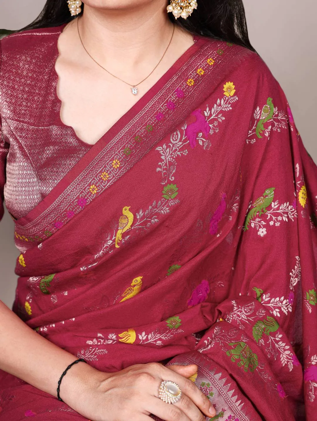 WMN 7907 Designer Wine Naylon Dyeable Weaving Work Saree for Wedding & Festive Wear