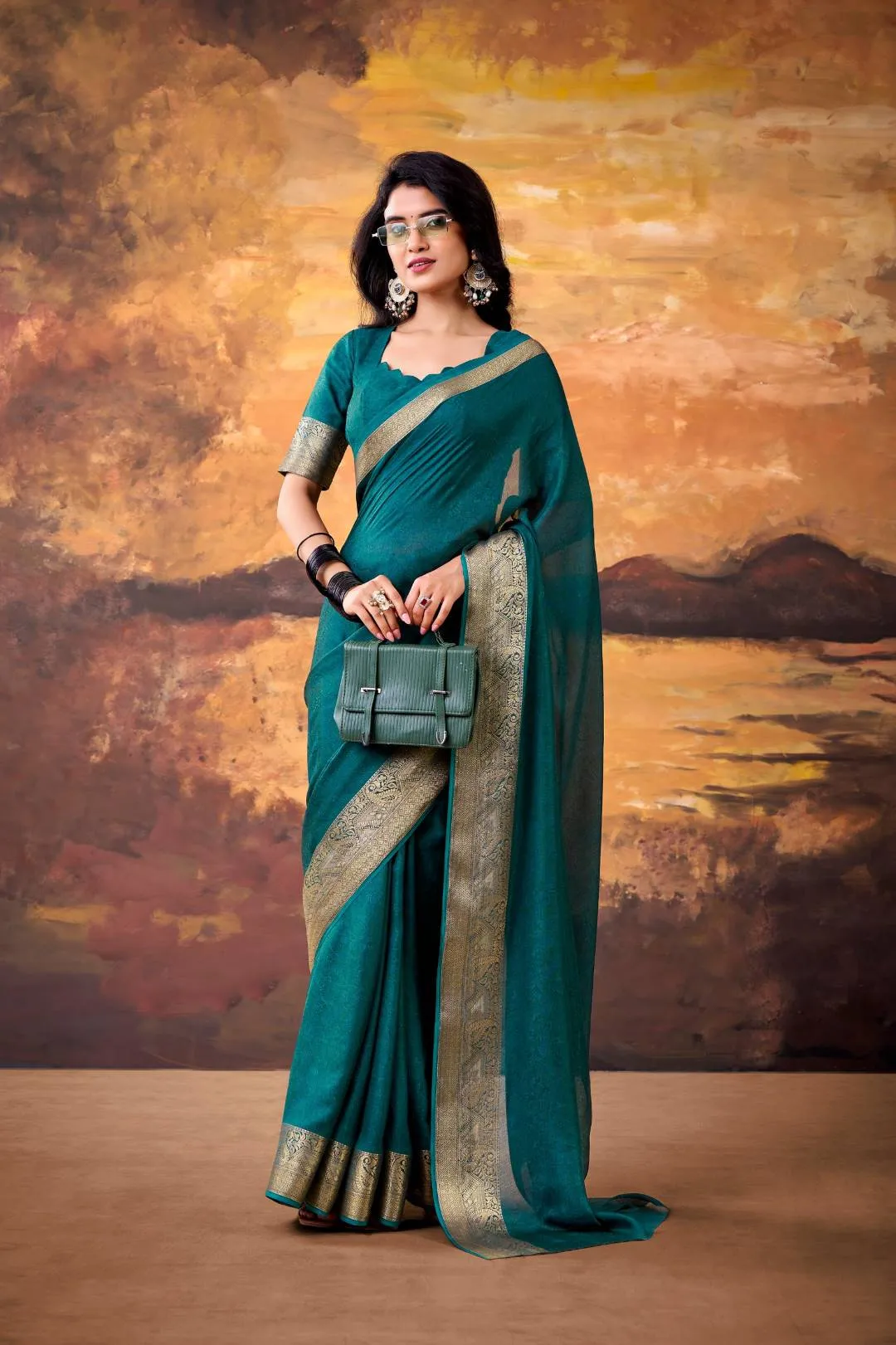 WMN 7908 Premium Teal Green Mass Mello Zari Weaving Saree for Wedding & Festive Wear Women