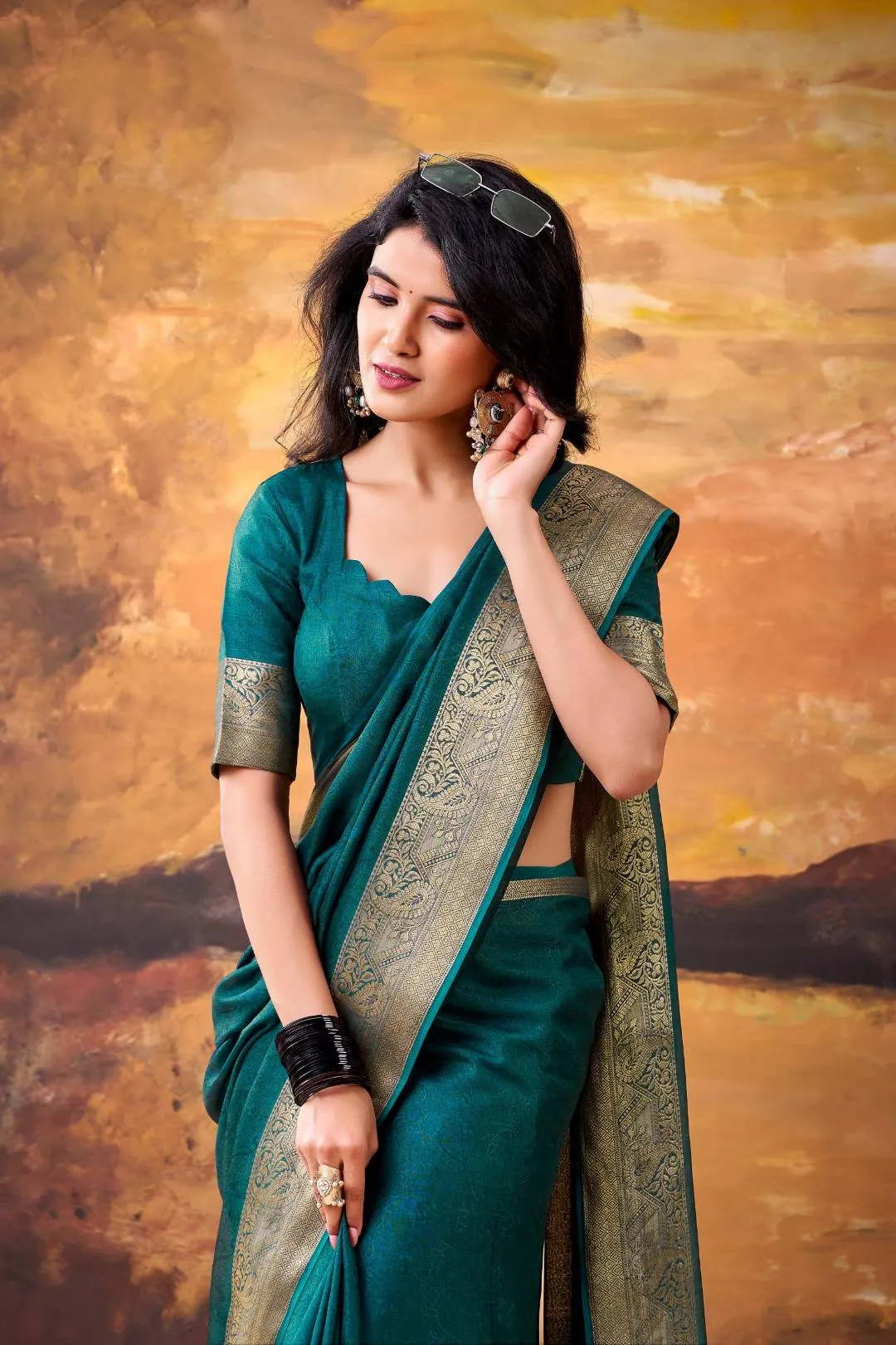 WMN 7908 Premium Teal Green Mass Mello Zari Weaving Saree for Wedding & Festive Wear Women