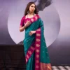 WMN 8002 Designer Teal Green Poly Cotton Kalindi Zari Weaving Saree for Wedding & Festive Wear