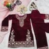 Maroon Velvet Girls Salwar Suit with Dupatta | Baby 237 Kids Embroidered Party Wear Dress