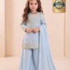 Sky Blue Georgette Embroidered Girls Palazzo Suit with Dupatta | Baby 247 Kids Party Wear Dress