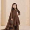 Brown Roman Silk Embroidery Gown Sharara Dupatta Set for Girls | Baby 251 Kids Ethnic Wear