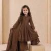 Brown Roman Silk Embroidery Gown Sharara Dupatta Set for Girls | Baby 251 Kids Ethnic Wear