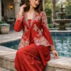 BDB 61 Red Indo Western Dhoti Saree with Designer Embroidered Jacket for Women