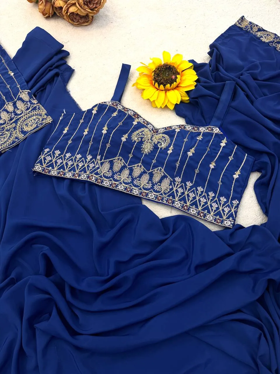 BDB 64 Royal Blue Ready to Wear Saree with Embroidered Jacket Blouse for Women