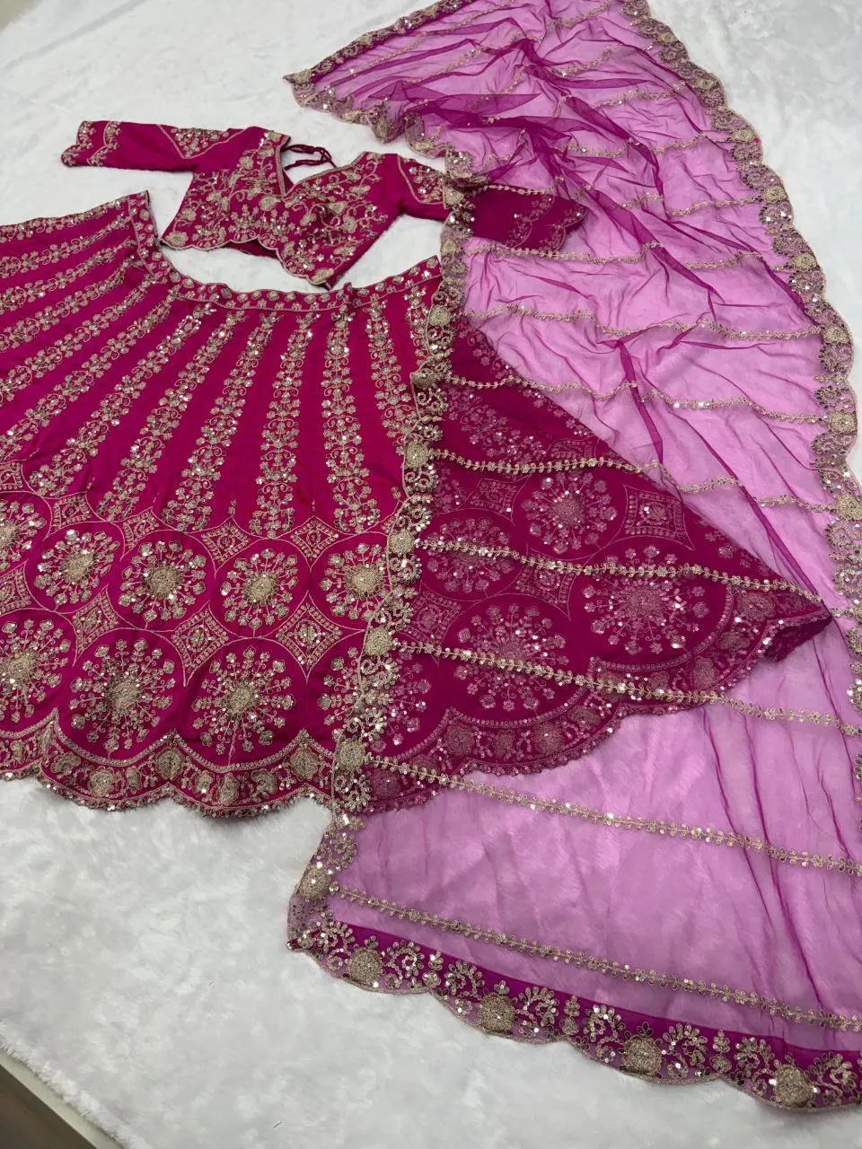 HCR 1113 Rani Pink Two Tone Silk Sequins Work Bridal Lehenga Choli for Women | Heavy Embroidery Wedding Lehenga