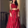 HCR 1119 Red Malai Satin Silk Embroidery Party Wear Lehenga Choli | Mirror Work Designer Lehenga
