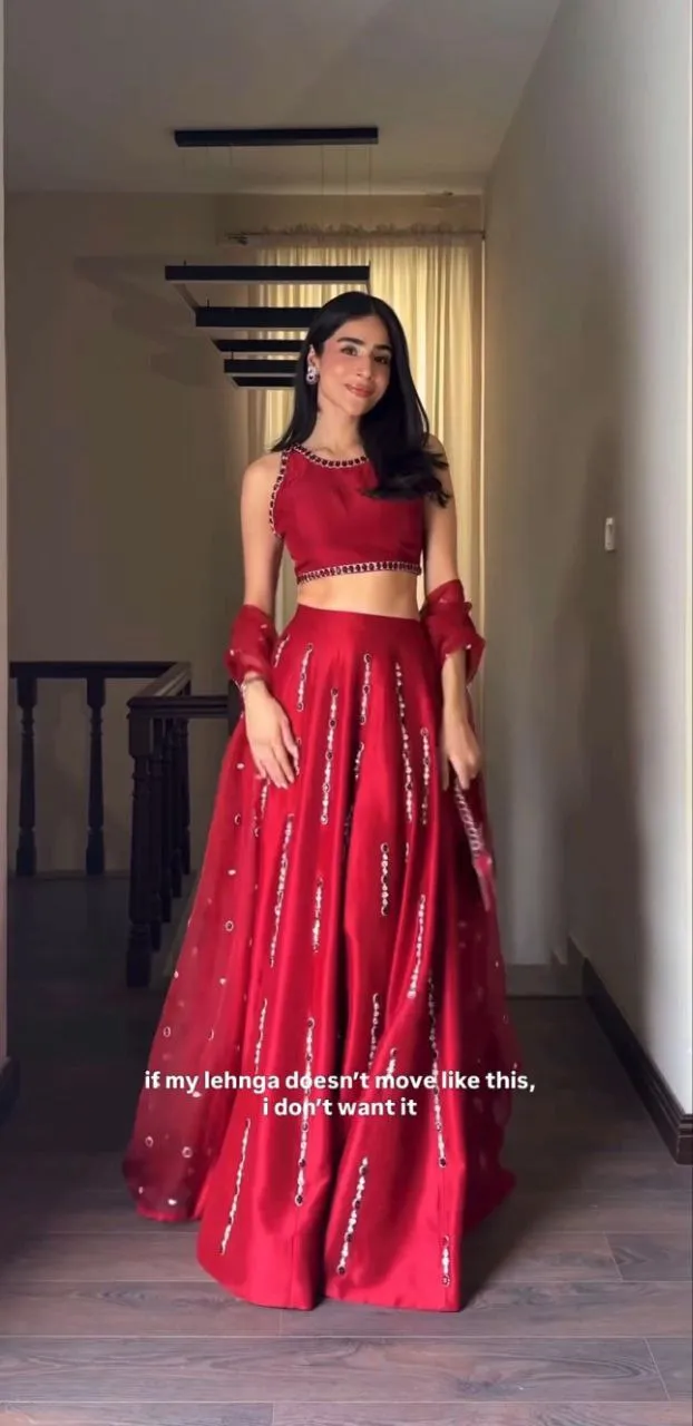 HCR 1119 Red Malai Satin Silk Embroidery Party Wear Lehenga Choli | Mirror Work Designer Lehenga