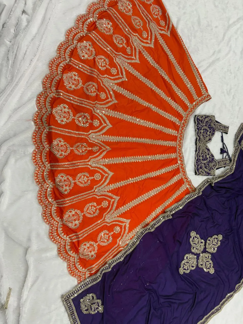 HCR 1120 Orange & Purple Two Tone Silk Embroidery Work Bridal Lehenga Choli | Heavy Sequins Wedding Lehenga