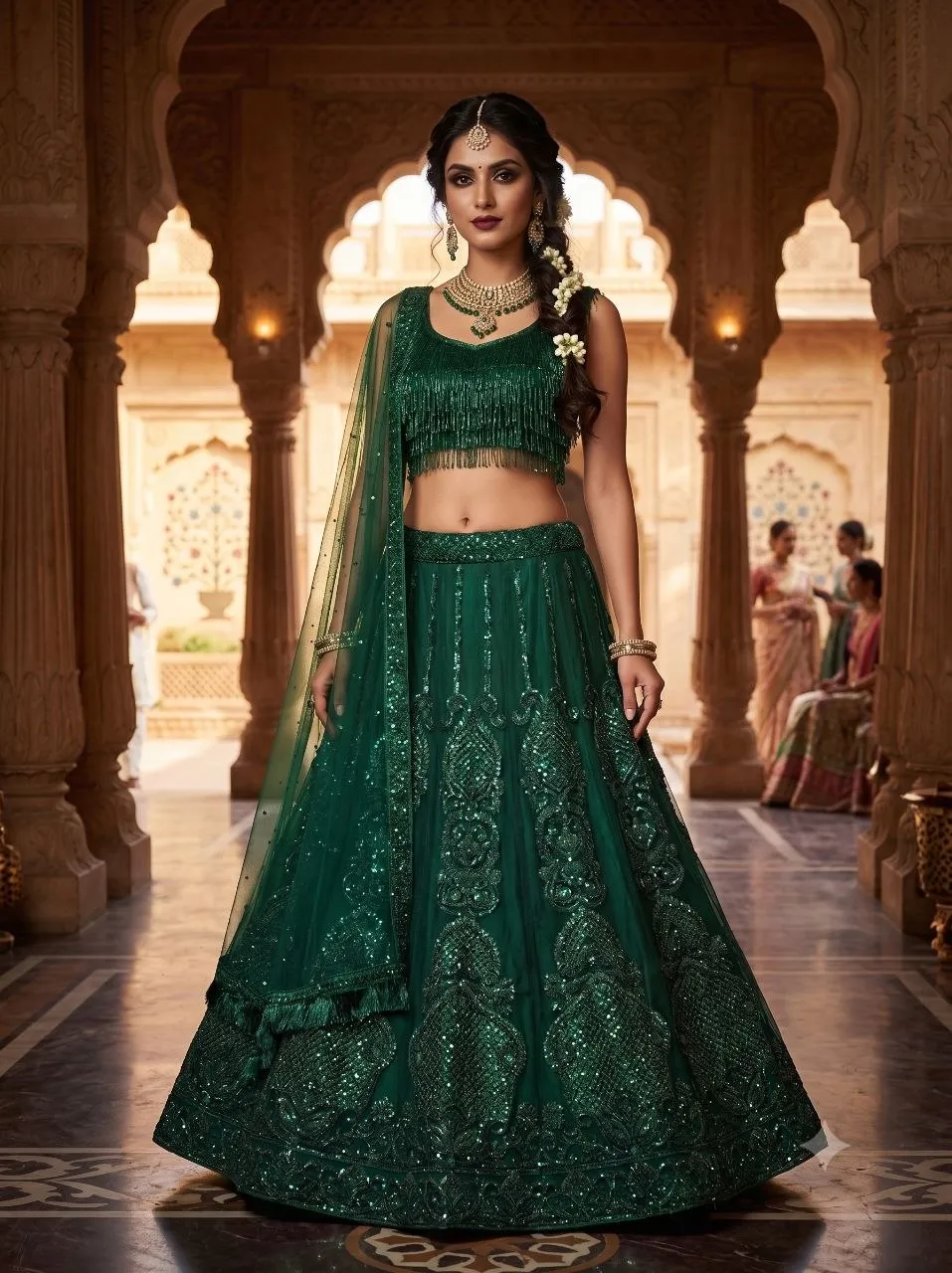 HCR 460 Green Bridal Lehenga Choli for Women Heavy Sequins Coding Work | Premium Net Wedding Wear Designer Lehenga