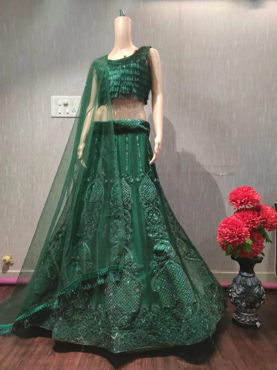 HCR 460 Green Bridal Lehenga Choli for Women Heavy Sequins Coding Work | Premium Net Wedding Wear Designer Lehenga