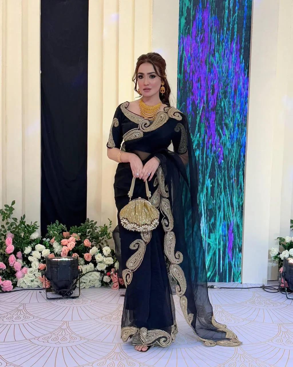 Black Rangoli Silk Saree with Heavy Zari Embroidery Border | Kusum 842 Designer Wedding Party Wear Saree for Women