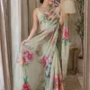 Soft Linen Silk Saree with Floral Print & Khatli Work | Kusum 850 Designer Lightweight Party Wear Saree for Women