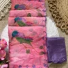 Pink Organza Saree with Bird Print & Embroidery Work | Kusum 851 Designer Festival Wear Saree for Women