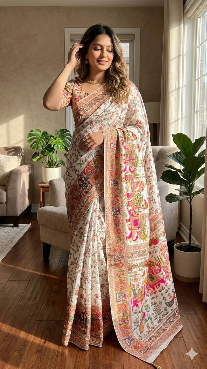 Kashmiri Silk Saree with Heritage Digital Print & Weaving Border | Laxmi 1051 Designer Festival Wear Saree for Women