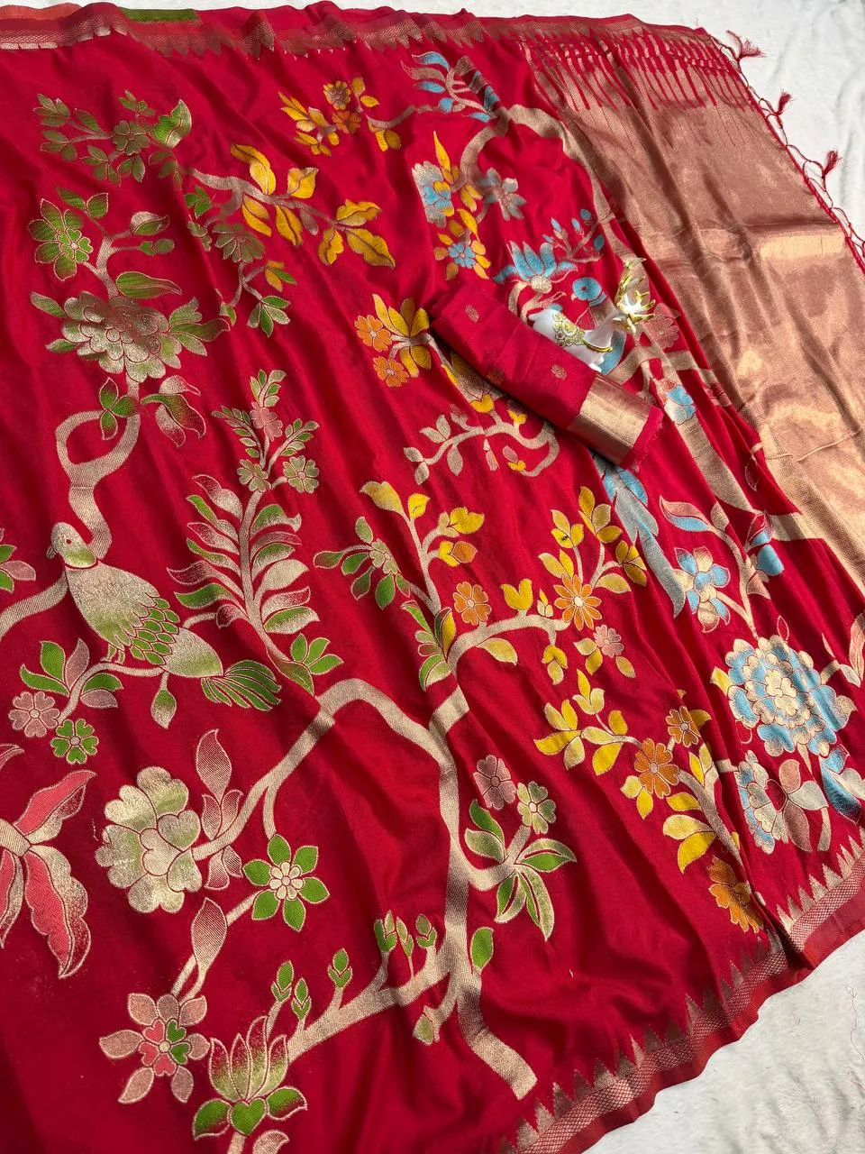 Red Crepe Silk Saree with Floral Weaving Work | Laxmi 1086 Designer Wedding & Festival Wear Saree for Women