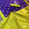 Royal Blue & Lime Green Banarasi Lichi Silk Saree with Golden Zari Work | Laxmi 1091 Wedding Wear Saree for Women