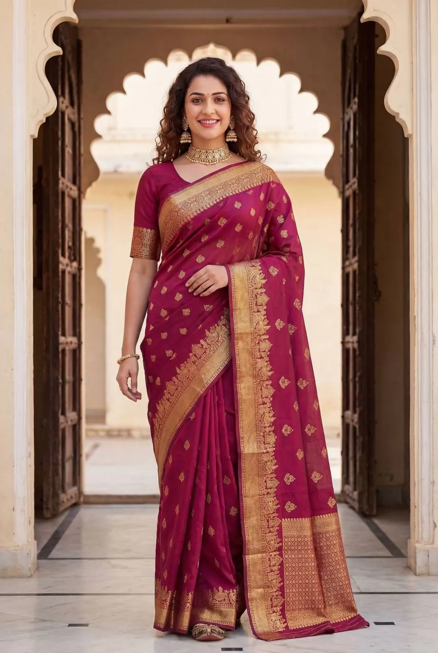 Wine Maroon Banarasi Lichi Silk Saree with Golden Zari Work | Laxmi 1092 Wedding & Festival Wear Saree for Women