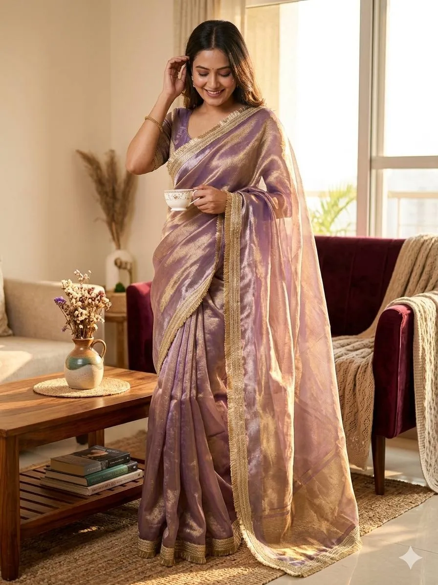 Lavender Tissue Silk Saree with Two Tone Shine | Laxmi 1095 Designer Party Wear Saree for Women