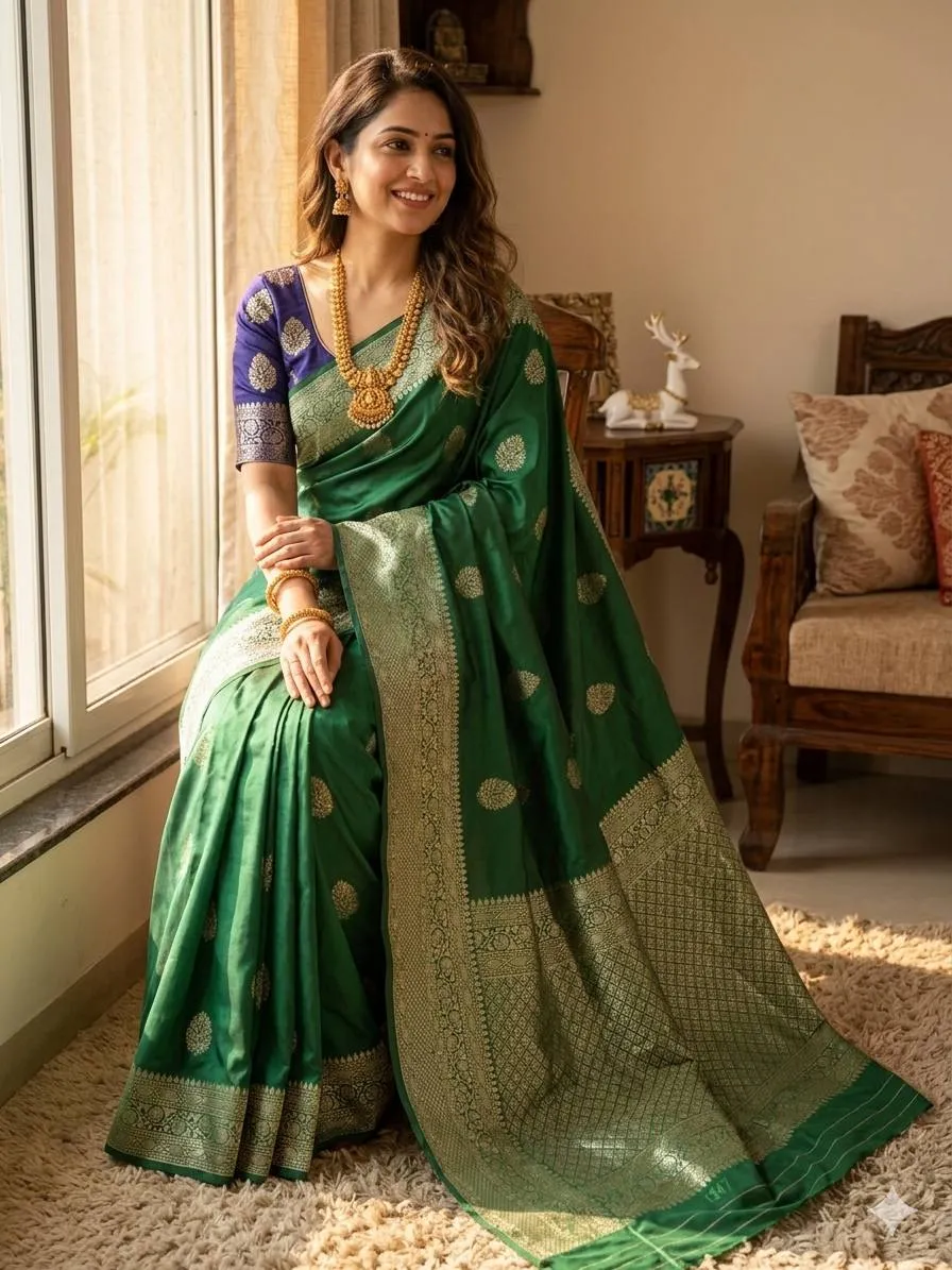 Green Lichi Silk Banarasi Saree with Zari Weaving Work | Laxmi 1099 Designer Wedding Wear Saree for Women