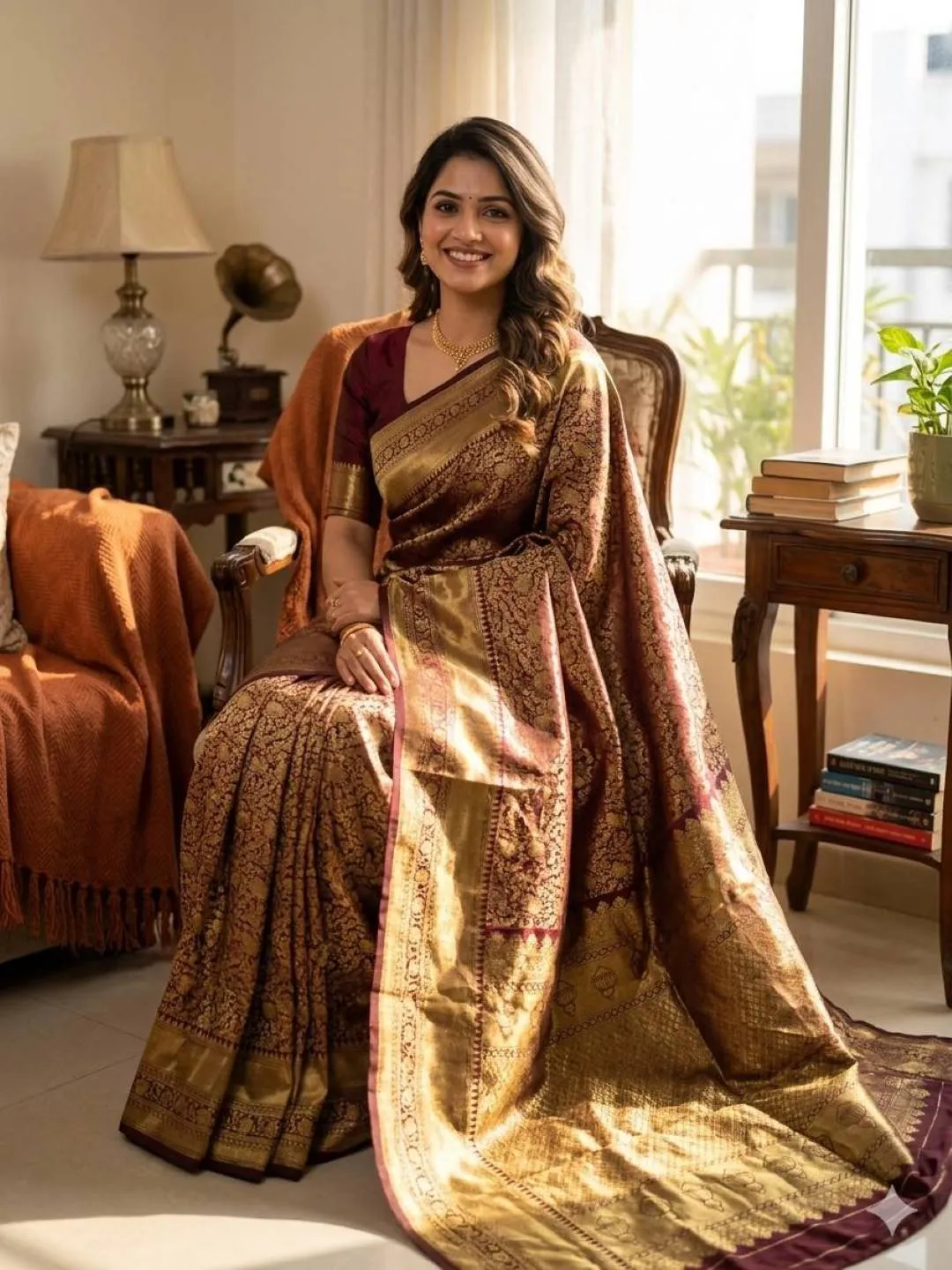 Maroon Lichi Silk Banarasi Saree with Golden Zari Weaving | Laxmi 1100 Heavy Wedding Wear Saree for Women