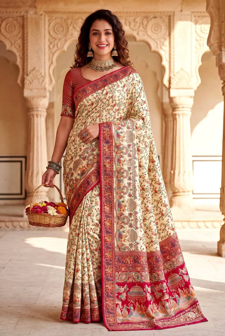 Pashmina Silk Saree with Kashmiri Print & Zari Weaving Work | Laxmi 1102 Designer Wedding Wear Saree for Women