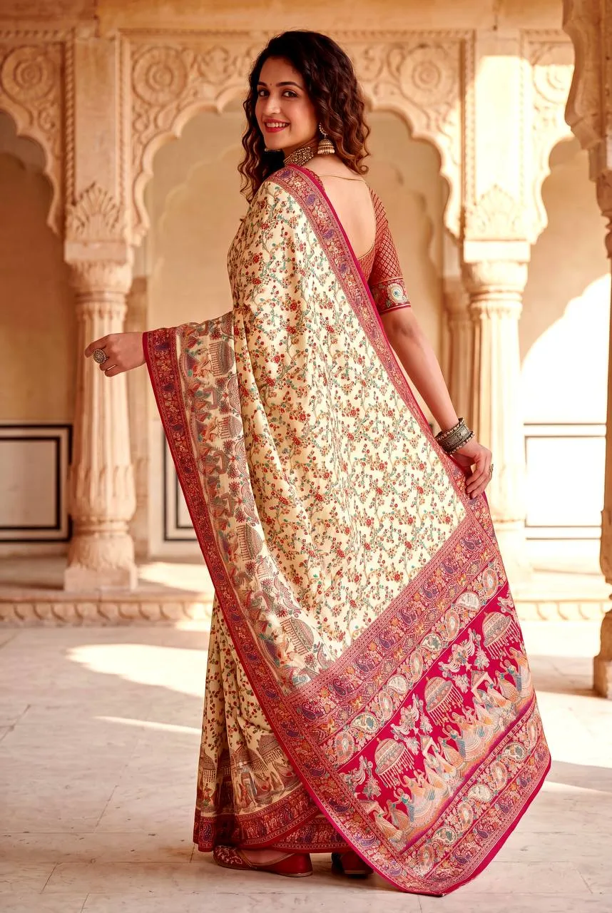 Pashmina Silk Saree with Kashmiri Print & Zari Weaving Work | Laxmi 1102 Designer Wedding Wear Saree for Women