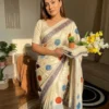 White Satin Silk Saree with Ajrakh Print Border | Laxmi 1103 Designer Party Wear Printed Saree for Women