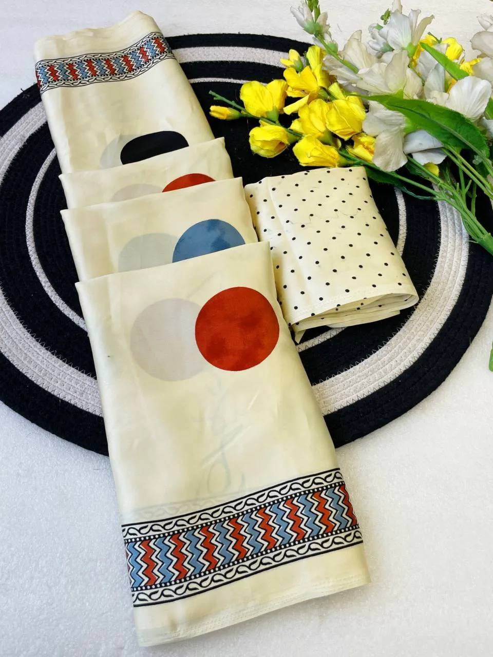 White Satin Silk Saree with Ajrakh Print Border | Laxmi 1103 Designer Party Wear Printed Saree for Women