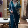 Madhuri 212 Ready To Wear Saree for Women with Heavy Embroidered Jacket | Teal Blue Chinon One Minute Wedding Party Wear Saree