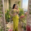 Madhuri 252 Ready To Wear Saree for Women with Heavy Embroidered Jacket | Olive Yellow Crepe Satin One Minute Party Wear Saree