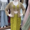 Madhuri 252 Ready To Wear Saree for Women with Heavy Embroidered Jacket | Olive Yellow Crepe Satin One Minute Party Wear Saree
