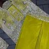 Madhuri 252 Ready To Wear Saree for Women with Heavy Embroidered Jacket | Olive Yellow Crepe Satin One Minute Party Wear Saree