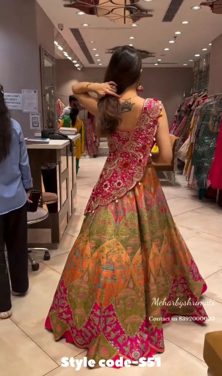 Madhuri 259 Designer Printed Lehenga Choli with Embroidered Shrug | Crepe Digital Print Wedding Party Wear Lehenga for Women