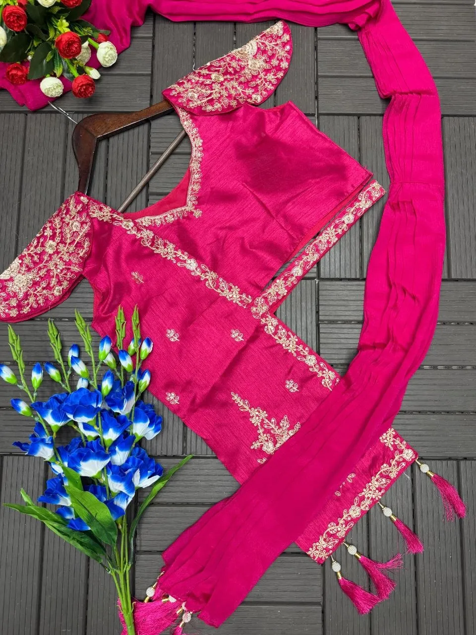 Madhuri 261 Rani Pink Chinon Lehenga Choli with Designer Embroidered Jacket | Heavy Sequins Work Wedding Party Wear Lehenga