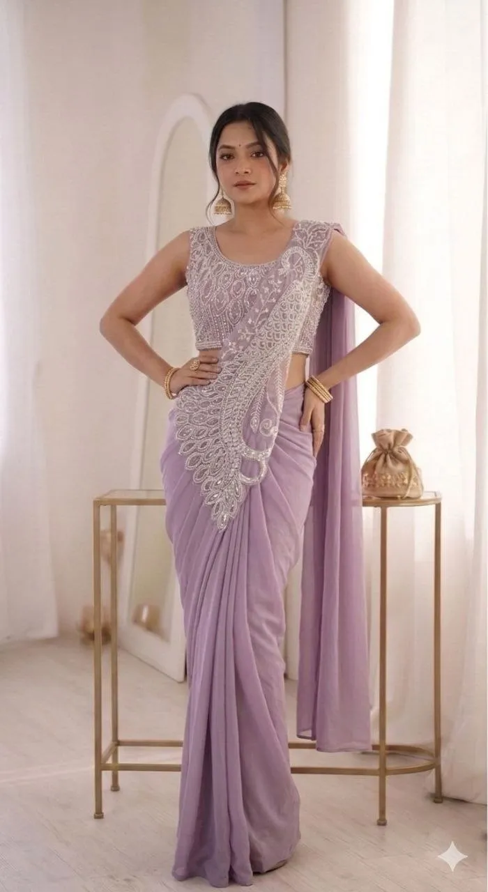 Madhuri 263 Lavender Ready To Wear Saree with Heavy Sequin Embroidery Blouse | Georgette Designer Wedding Party Wear Saree